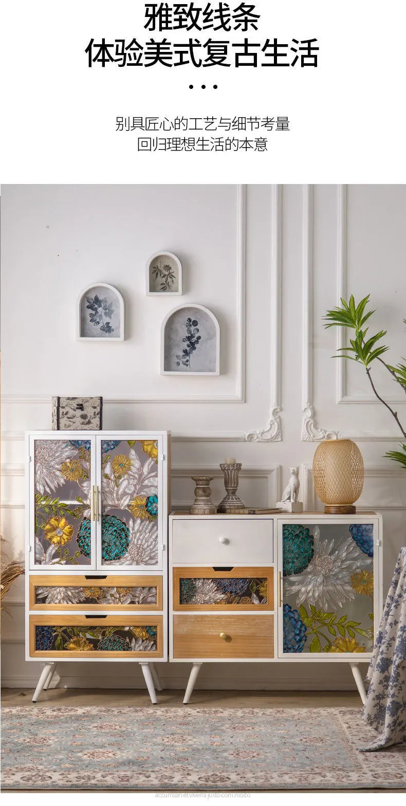 American Hand-painted Living Room Cabinets Sideboards Foyer Side Cabinet Light Luxury Wine Cabinet Drawer Living Room Furniture