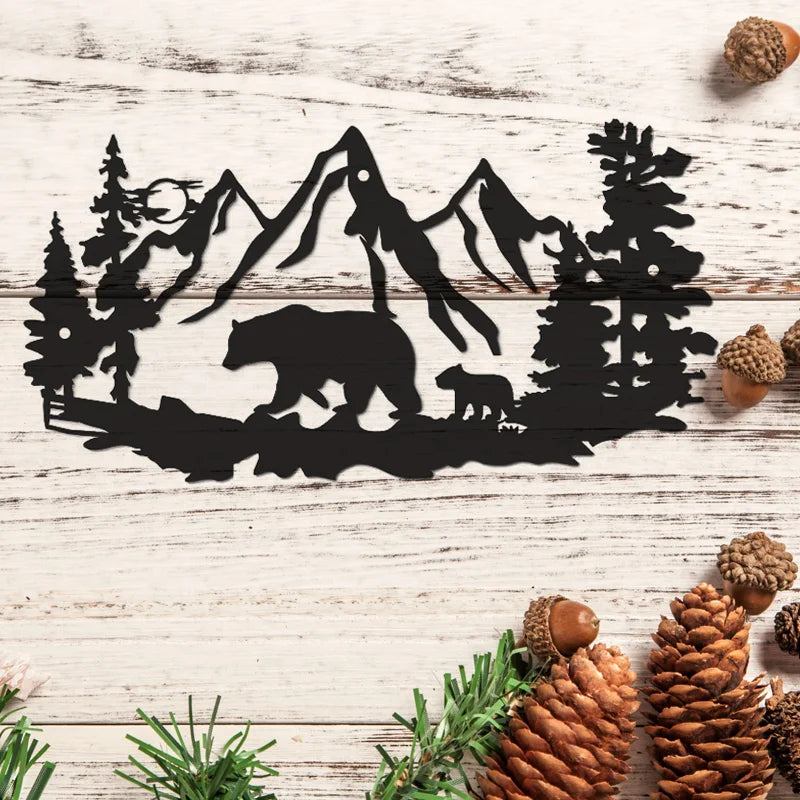 Bear Wall Decor  Bear Wall Art Decorations for Cabin Hunting Pine Tree Cabin Lodge Metal Wall Decor