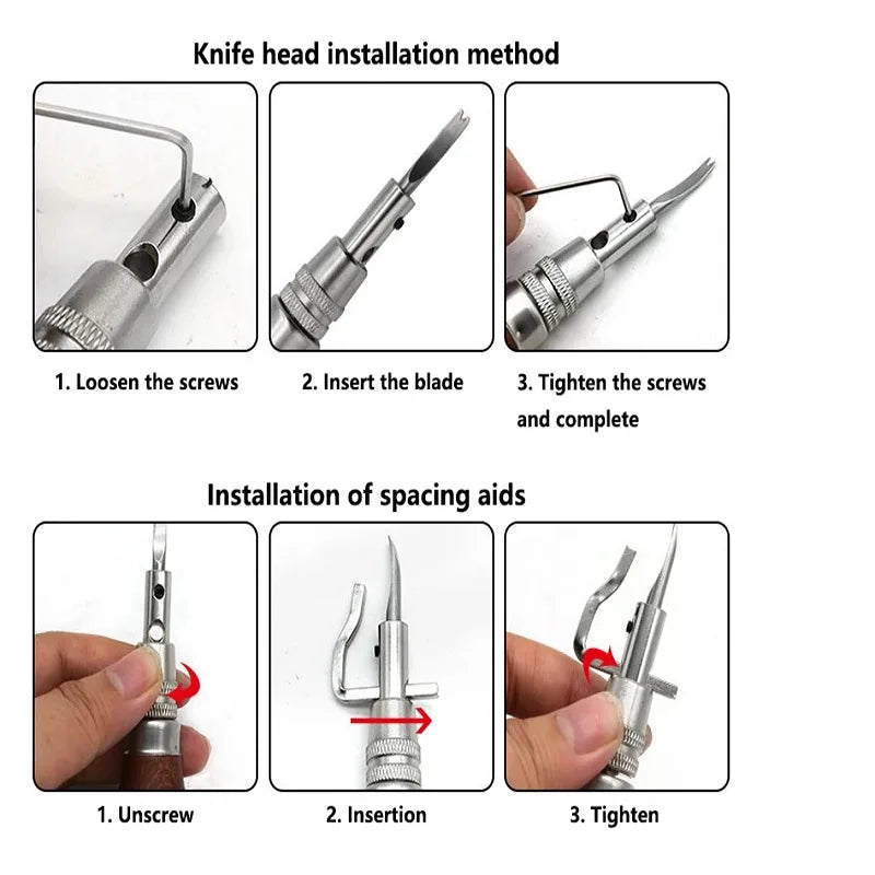 KRABALL 7 in 1 Pro Adjustable Leather Stitching Groover and Creasing Edge Beveler Leathercraft Kits Carving Cutting Edge Tools