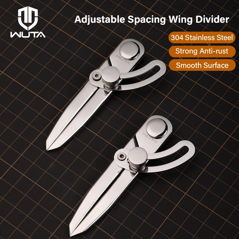 WUTA 304 Stainless Steel Leather Compass Adjustable Spacing Wing Divider Completely Polished Craft Regulation Tools DIY Scriber