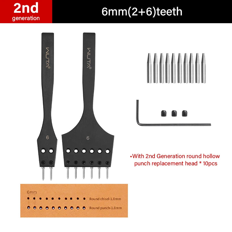 WUTA 2nd Generation Sharp Head Replaceable Pricking Iron Removable Round Hole Punch Leather Craft Chisel DIY Leather Tools