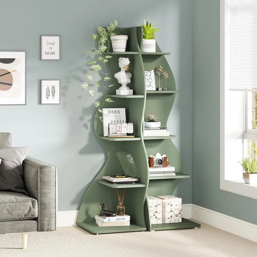 Modern 5-Tier Corner Bookshelf Wall Mounted Floating Shelves Unit Space Saving Storage for Living Room Home Office Bookcase.