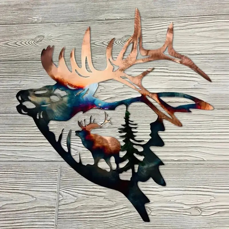 1pc Left/Right Elk Deer Metal Wall Art Sculpture Silhouette Craft With Rustic Cabin Decor Finish Wall Country House Decorative F