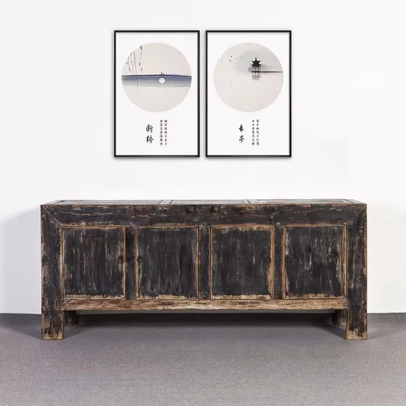 simple big black solid wood reclaimed wood  living room cabinetdrawer type storage Living room cabinet