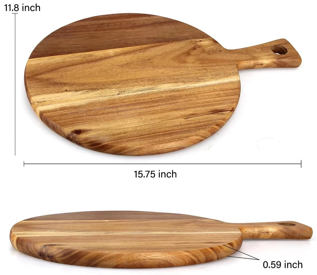 Wood Pizza Peel, Premium Pizza Board with Handle Lightweight Smooth Wooden Cutting Board, Round Cutting Board