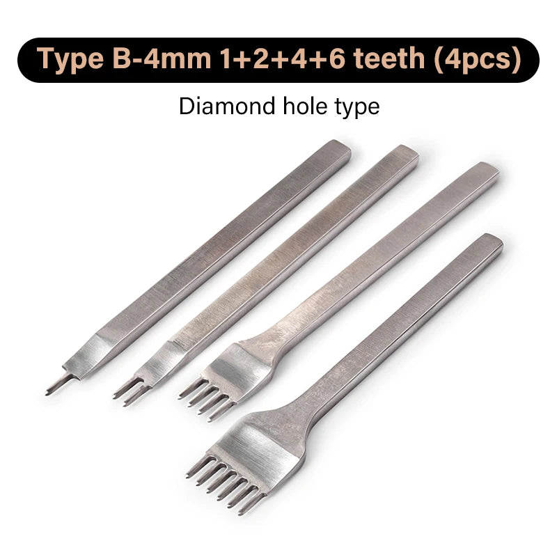 WUTA 1/2/4pcs Leather Chisel Diamond Hole Punch Stitching Tool French Style Pricking Iron DIY Craft Tools Completely Polished