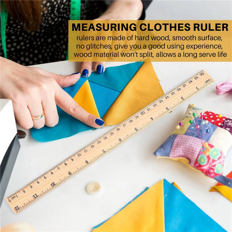 FULL-24 X Wood Ruler Student Rulers Wooden School Rulers Office Ruler Measuring Ruler, 2 Scale (12 Inch And 30 Cm)