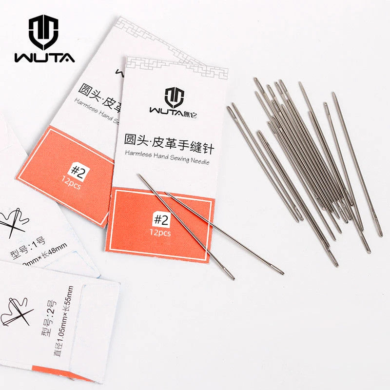 WUTA 24 Pcs Large Eye Blunt Stitching Needle Harness Round-pointed Needle Leather Hand Sewing Blunt Leathercraft Sewing Needle