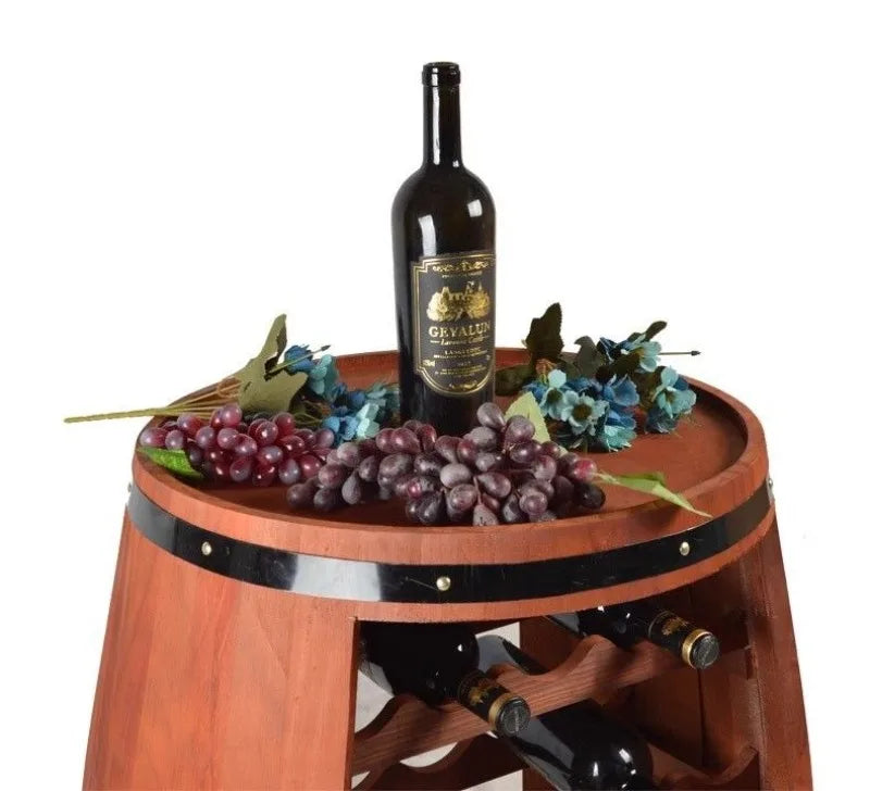 Solid Wood Wine Rack Oak Barrel Modelling Creative Wine Cellar Aesthetic Luxury Display Decoration Retro Shelf Bar Furniture