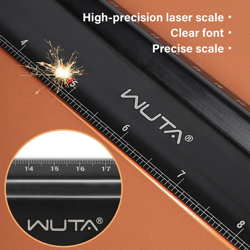 WUTA Leather Cutting Ruler Safety Ruler Titanium Plated Stainless Steel Protective Ruler Metal 30cm 12 inch Non-slip Craft Tools