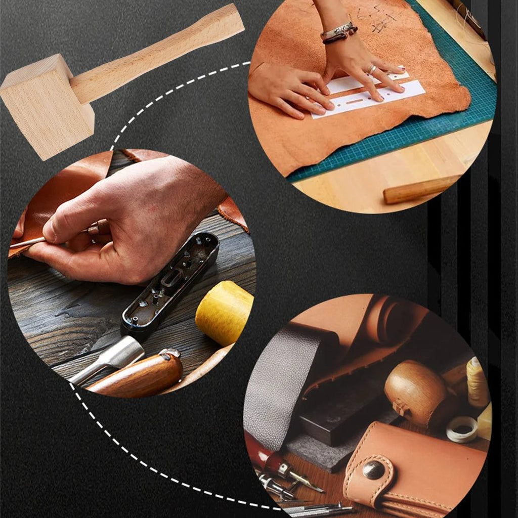 Wooden mallet, ergonomic handle, multi-purpose wooden mallet for woodworking, leather crafting, ice crushing, sturdy and durabl