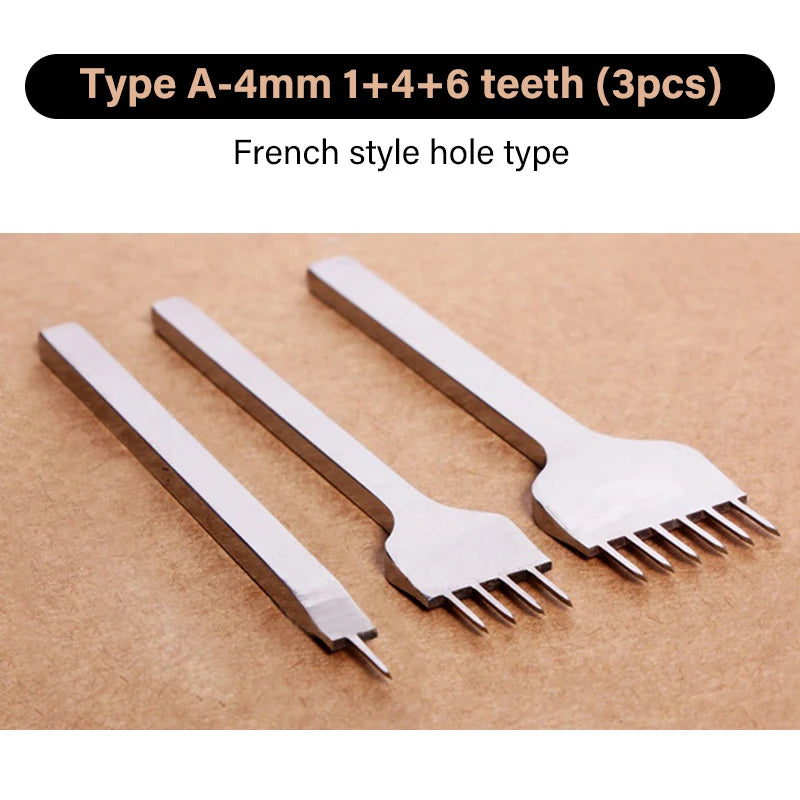 WUTA 1/2/4pcs Leather Chisel Diamond Hole Punch Stitching Tool French Style Pricking Iron DIY Craft Tools Completely Polished