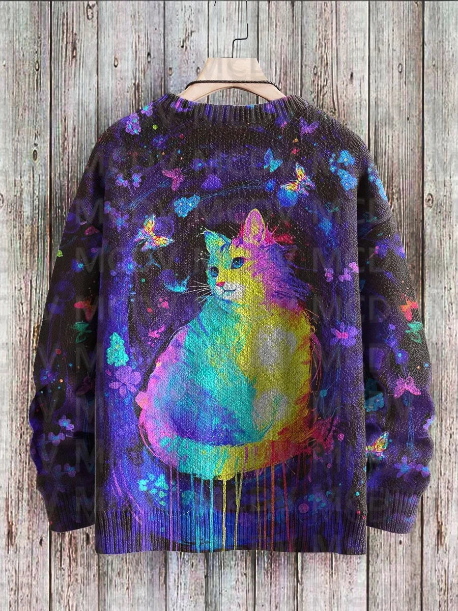 Unisex Vintage Cat Art Print Classic Sweater Men's For Women's Pullover