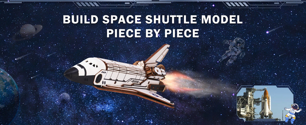 ROKR Space Shuttle 3D Wooden Puzzle Moving Rocket Launch Tower with Lights Mechanical Building Set STEM Project for Adults Teens