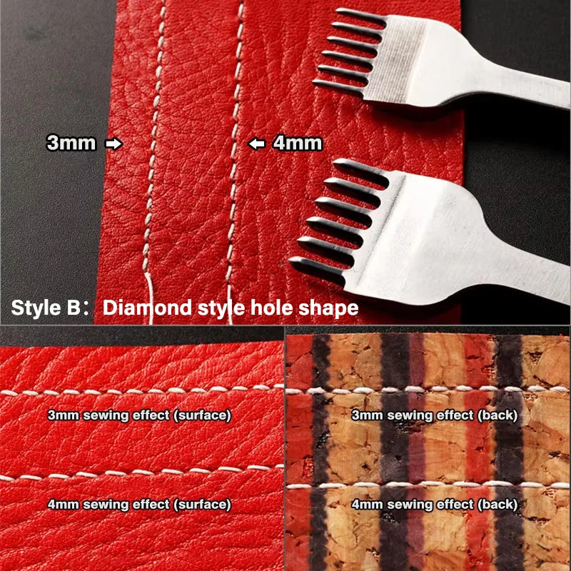 WUTA 1/2/4pcs Leather Chisel Diamond Hole Punch Stitching Tool French Style Pricking Iron DIY Craft Tools Completely Polished