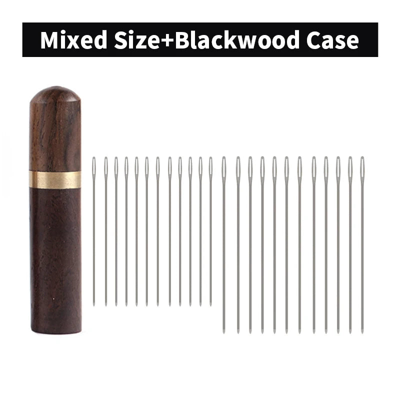 WUTA 24 Pcs Large Eye Blunt Stitching Needle Harness Round-pointed Needle Leather Hand Sewing Blunt Leathercraft Sewing Needle
