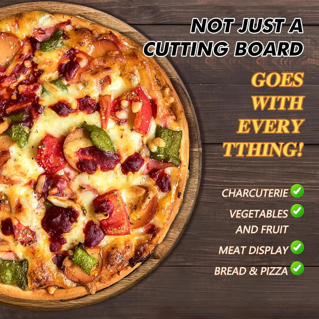 Wood Pizza Peel, Premium Pizza Board with Handle Lightweight Smooth Wooden Cutting Board, Round Cutting Board