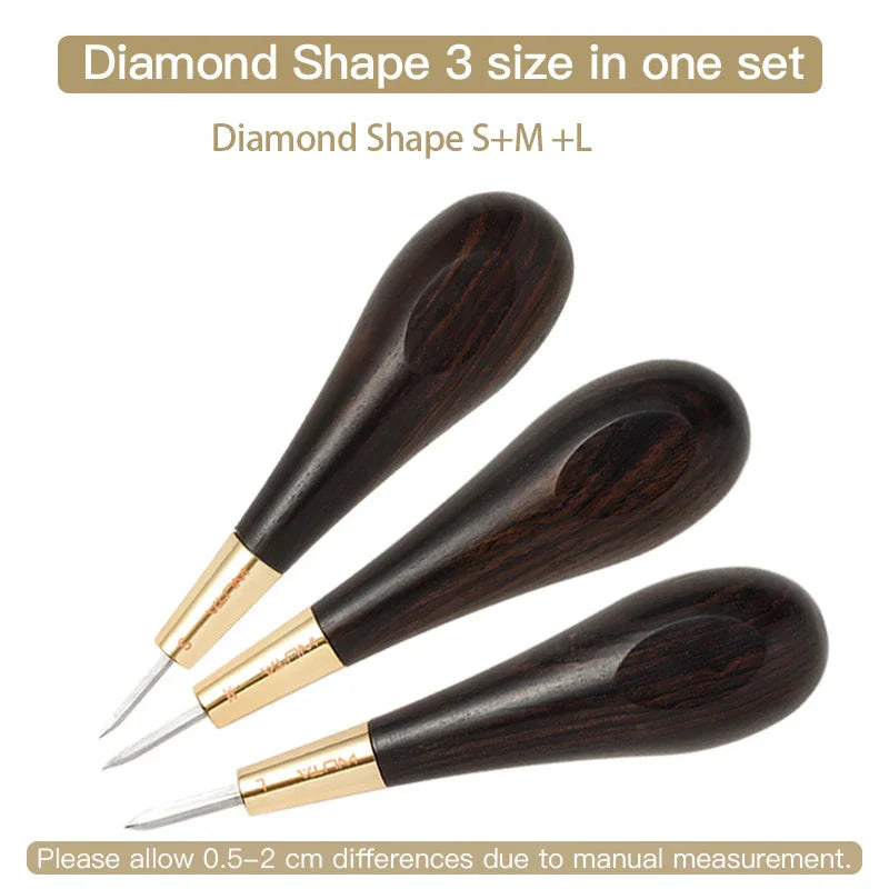 WUTA 2nd Generation Leather Stitching Awl Diamond Shape Ebony Blackwood & Brass Craft Tool Hand Sewing Awl DIY Stitcher Taper