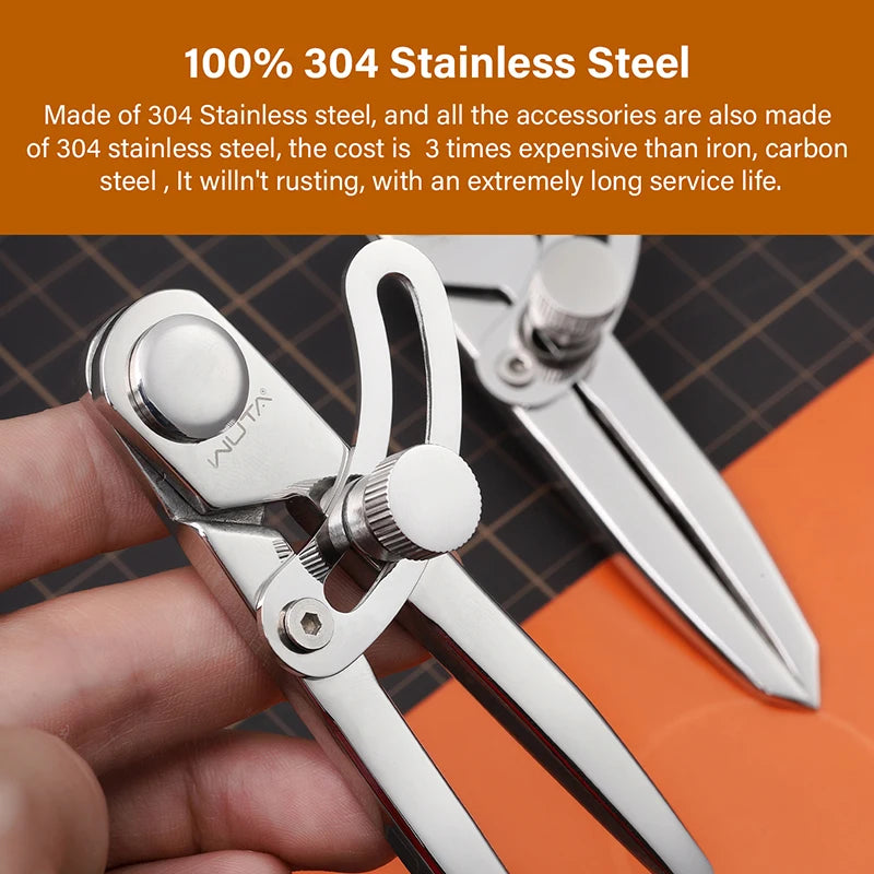 WUTA 304 Stainless Steel Leather Compass Adjustable Spacing Wing Divider Completely Polished Craft Regulation Tools DIY Scriber