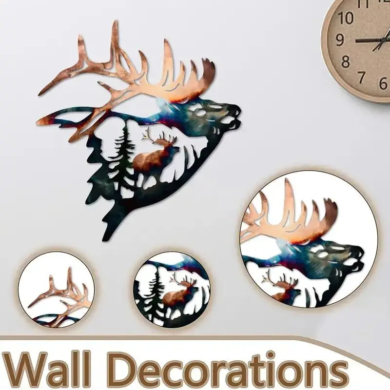 1pc Left/Right Elk Deer Metal Wall Art Sculpture Silhouette Craft With Rustic Cabin Decor Finish Wall Country House Decorative F