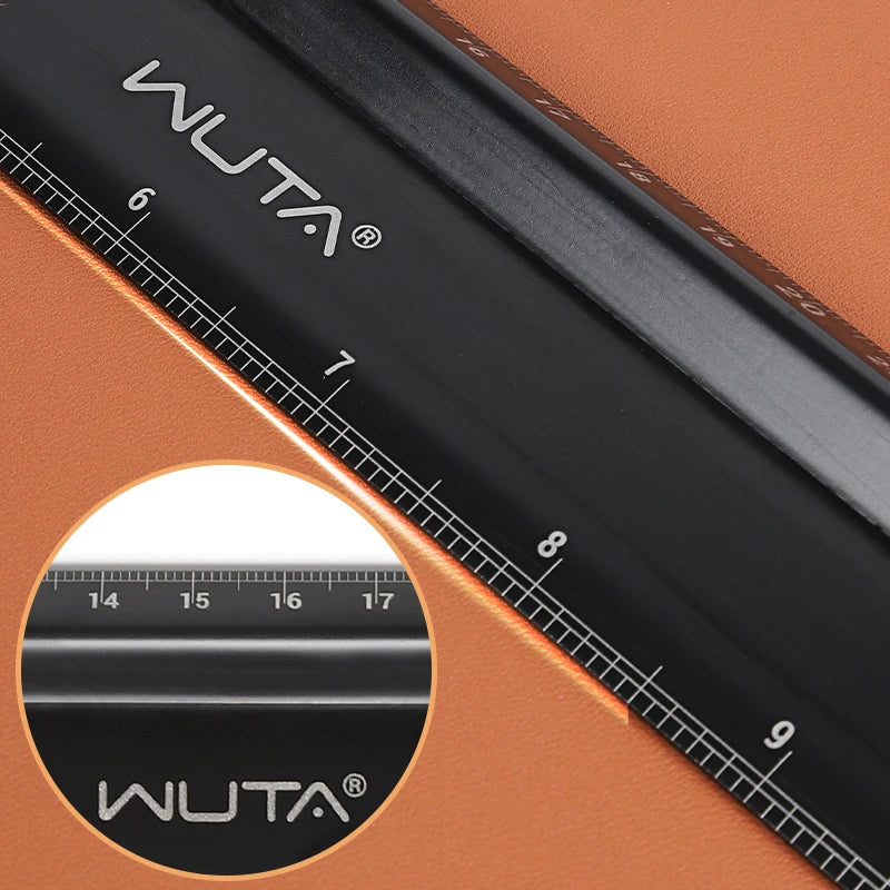 WUTA Leather Cutting Ruler Safety Ruler Titanium Plated Stainless Steel Protective Ruler Metal 30cm 12 inch Non-slip Craft Tools