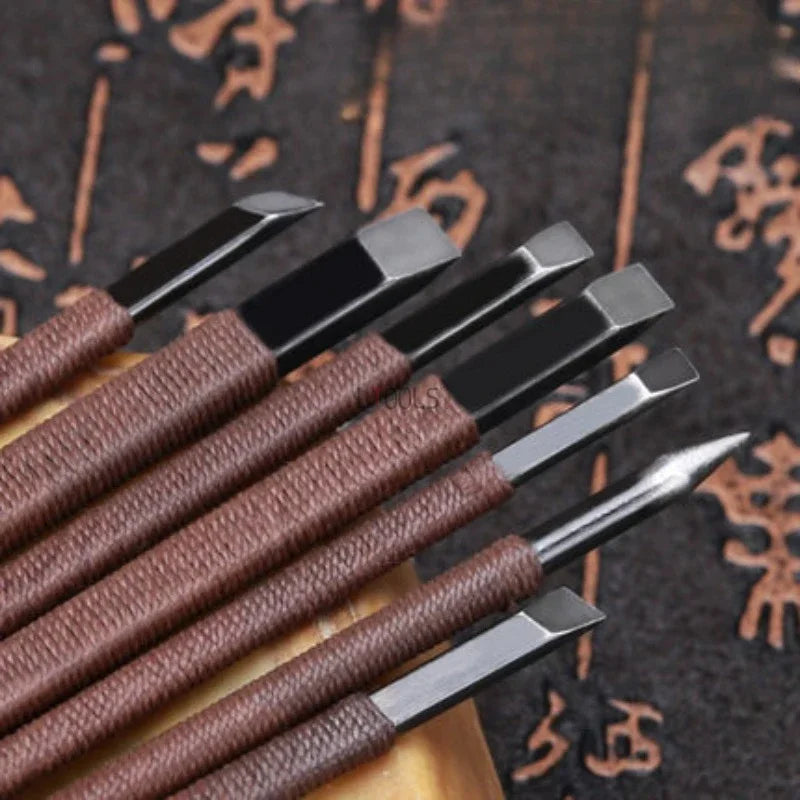 Stone Carving Hand Tools Set Professional Stone Carving Chisel Set 11/7/5/3pc Manganese Steel Woodworking Fine Sculpture Tool