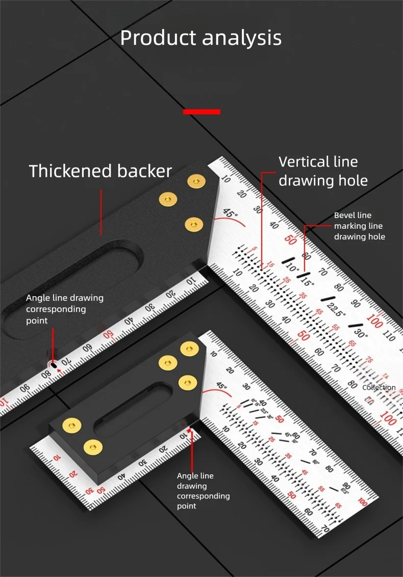 Woodworking Right-angle Marking Ruler Hole Location Multifunctional Stable Angle Marker Durable High Precision Measuring Tools