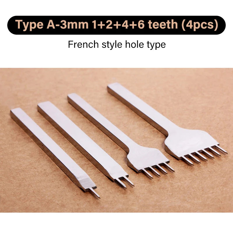 WUTA 1/2/4pcs Leather Chisel Diamond Hole Punch Stitching Tool French Style Pricking Iron DIY Craft Tools Completely Polished