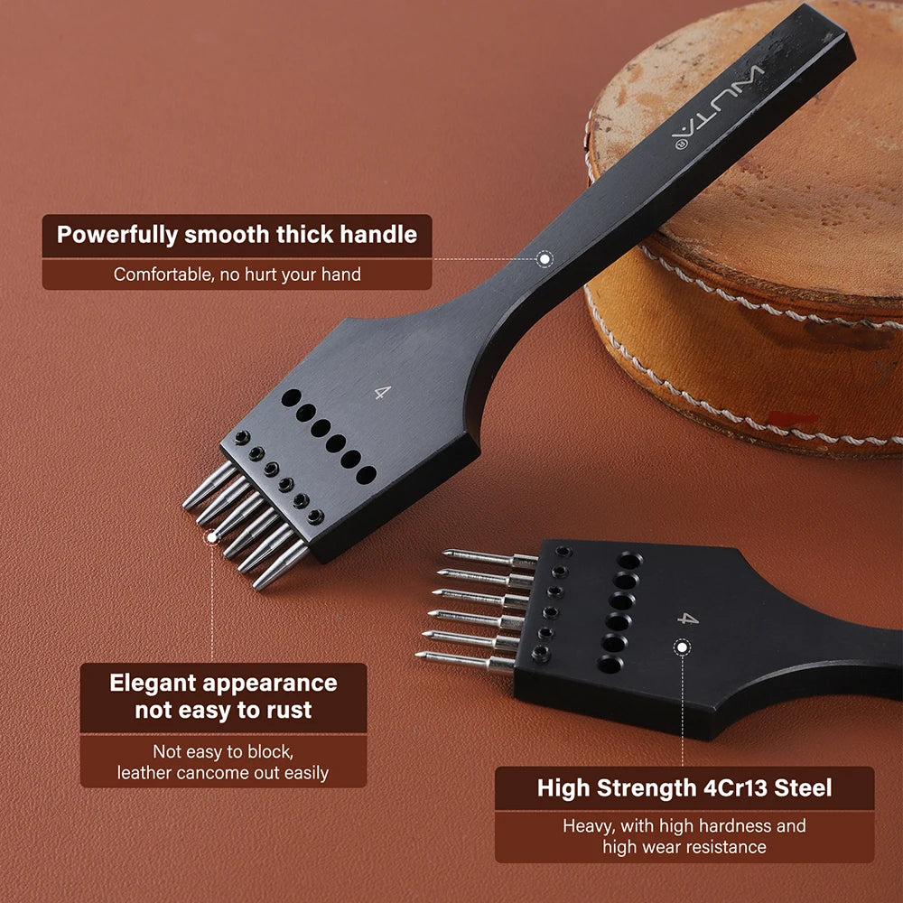 WUTA 2nd Generation Sharp Head Replaceable Pricking Iron Removable Round Hole Punch Leather Craft Chisel DIY Leather Tools