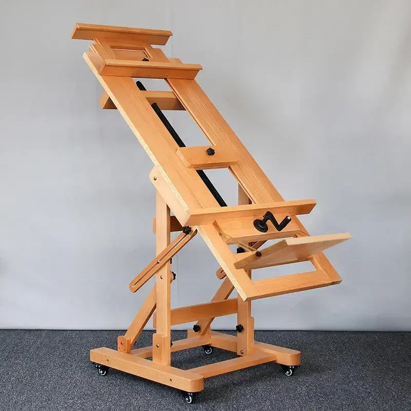 Beech Wood Professional Grade Easel Single Rocker Height Adjustable Horizontal Vertical Solid Wood Floor Standing Large Easel