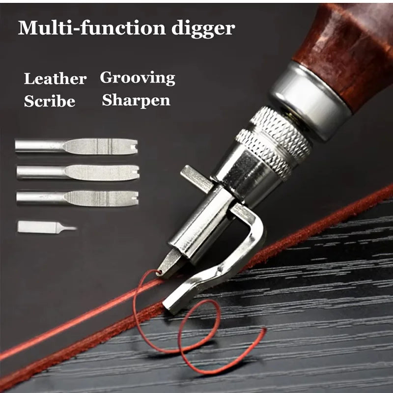 KRABALL 7 in 1 Pro Adjustable Leather Stitching Groover and Creasing Edge Beveler Leathercraft Kits Carving Cutting Edge Tools