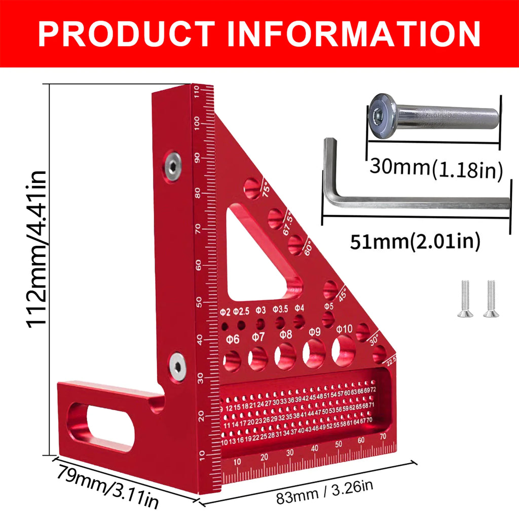 Woodworking Square Protractor, Drawing Line Ruler, Miter Triangle Ruler High Precision Layout Measuring Tool for Carpenter