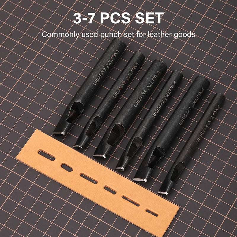 WUTA Basic Series 3-7 Pcs Oblong Leather Punch Tools Set Oval Belt Hole Puncher Watch Band Flat Hollow Punches Diy Craft Tools