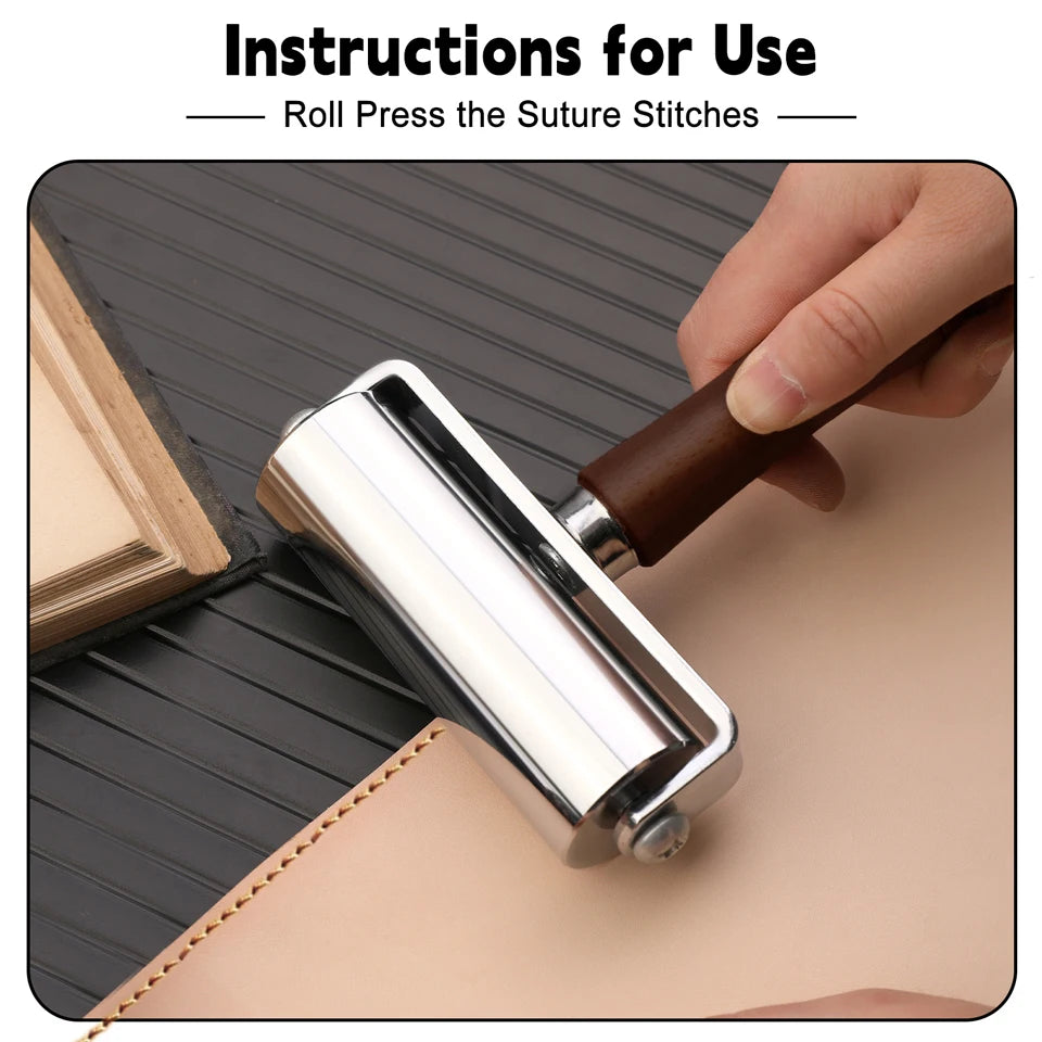 KRABALL Leather Press Edge Roller with Wooden Handle Leather Roller Tool Edge Creaser Leather Craft Laminating Working Tool