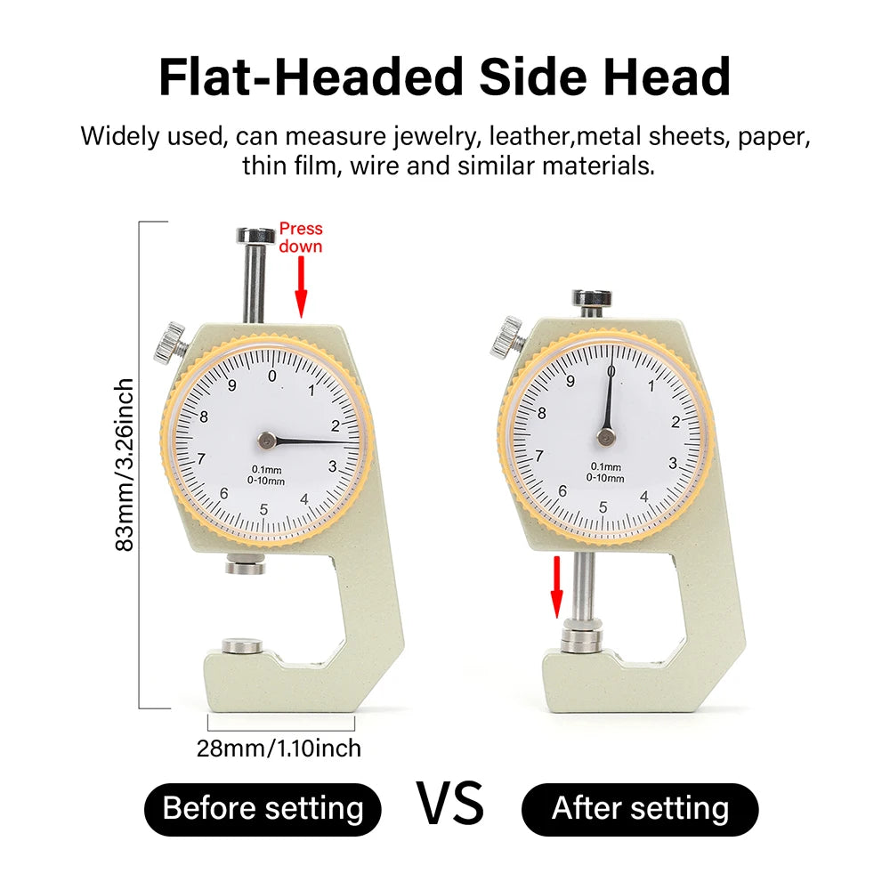 WUTA Leather Thickness Gauge Measuring Tools 0-10mm/0.1mm dial Paper Meter Tester for Hollow Pipe or Circular Tube Caliper