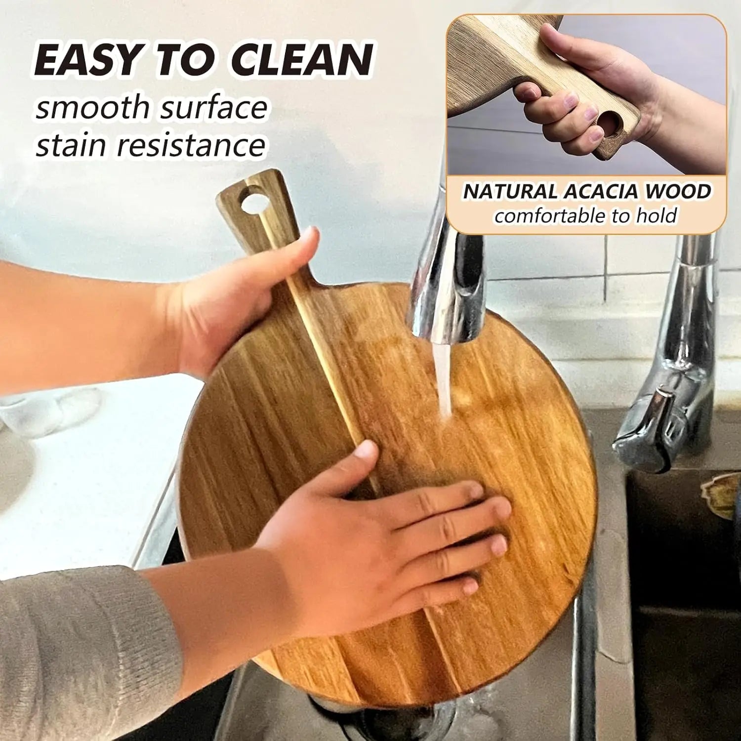 Wood Pizza Peel, Premium Pizza Board with Handle Lightweight Smooth Wooden Cutting Board, Round Cutting Board