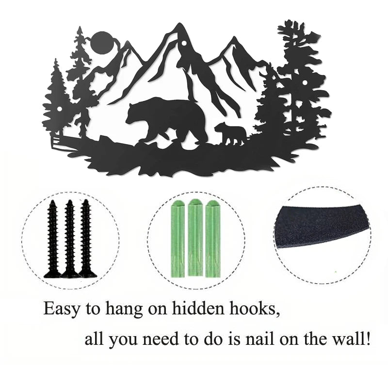 Bear Wall Decor  Bear Wall Art Decorations for Cabin Hunting Pine Tree Cabin Lodge Metal Wall Decor