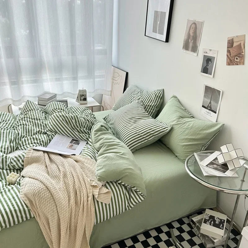 Stripe Bedding Comforter Set with Pillowcase bed sheet Single Full Size Bed Linen Duvet Cover Set Queen/King Double Single Bed