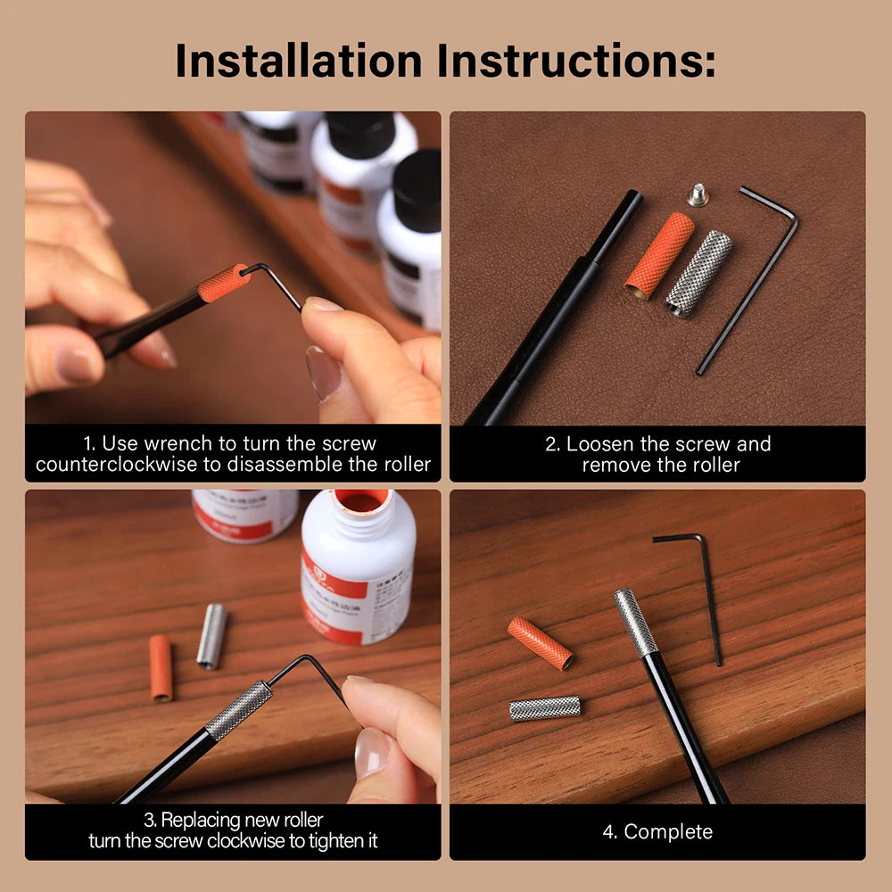 WUTA Replaceable Roller Head Leather Edge Paint Applicator Edge Dye Roller Pen With 2 Spare Rollers DIY Leather Craft Tools