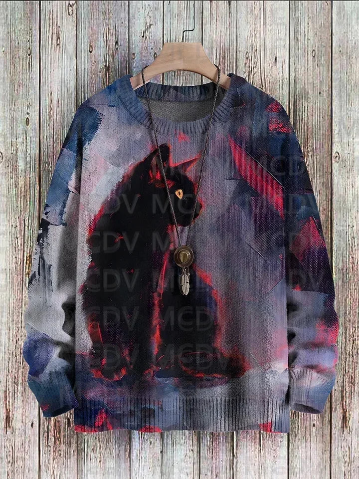 Unisex Vintage Cat Art Print Classic Sweater Men's For Women's Pullover