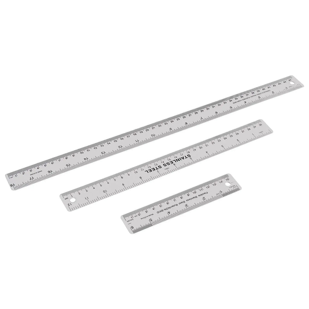 6/12/18 Inch Optional Stainless Steel Metal Ruler with Cork Backing, Inch and Centimeters Non-slip Rulers Measuring Tools