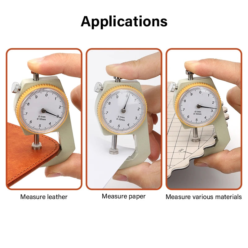 WUTA Leather Thickness Gauge Measuring Tools 0-10mm/0.1mm dial Paper Meter Tester for Hollow Pipe or Circular Tube Caliper