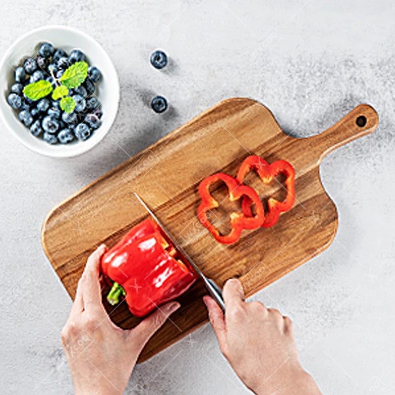 Long-handled Acacia Wood Cutting Board Durable Solid Charcuterie Board for Bread Fruit Cutting Board Household Serving Boards