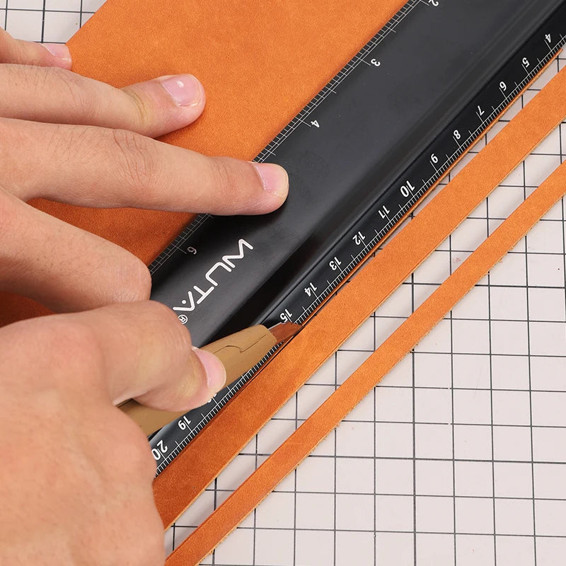 WUTA Leather Cutting Ruler Safety Ruler Titanium Plated Stainless Steel Protective Ruler Metal 30cm 12 inch Non-slip Craft Tools