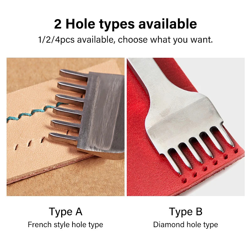 WUTA 1/2/4pcs Leather Chisel Diamond Hole Punch Stitching Tool French Style Pricking Iron DIY Craft Tools Completely Polished