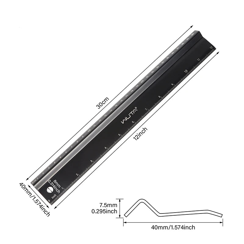 WUTA Leather Cutting Ruler Safety Ruler Titanium Plated Stainless Steel Protective Ruler Metal 30cm 12 inch Non-slip Craft Tools