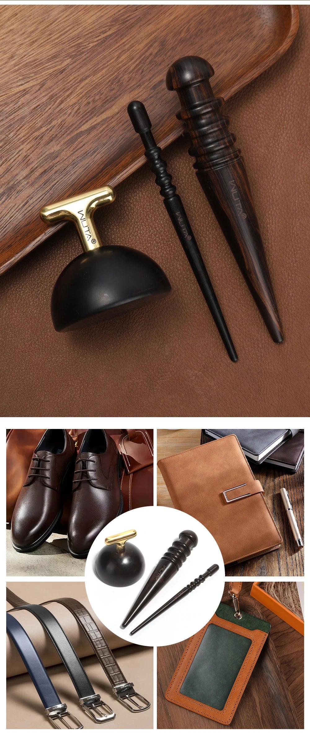 WUTA 1PC Pro Leather Edge Burnisher High Density Ebony Black Wood Slicker Upgrade Burnishing & Polishing DIY Leather Craft Tools