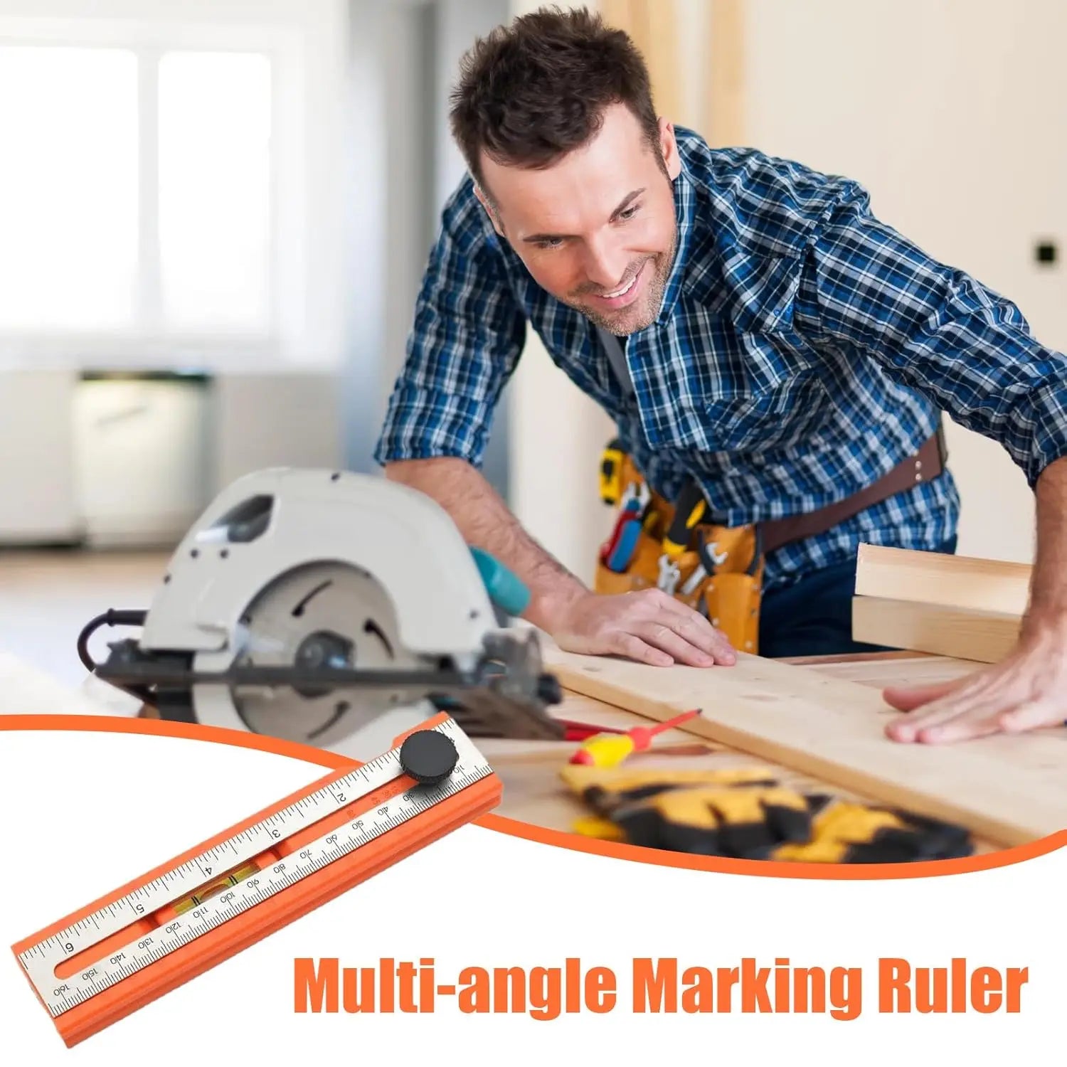 Woodworking Ruler,360° Rotatable Head with Non-Slip Grip - Precision Marking Gauge&Measuring Tool for Carpentry and DIY Projects