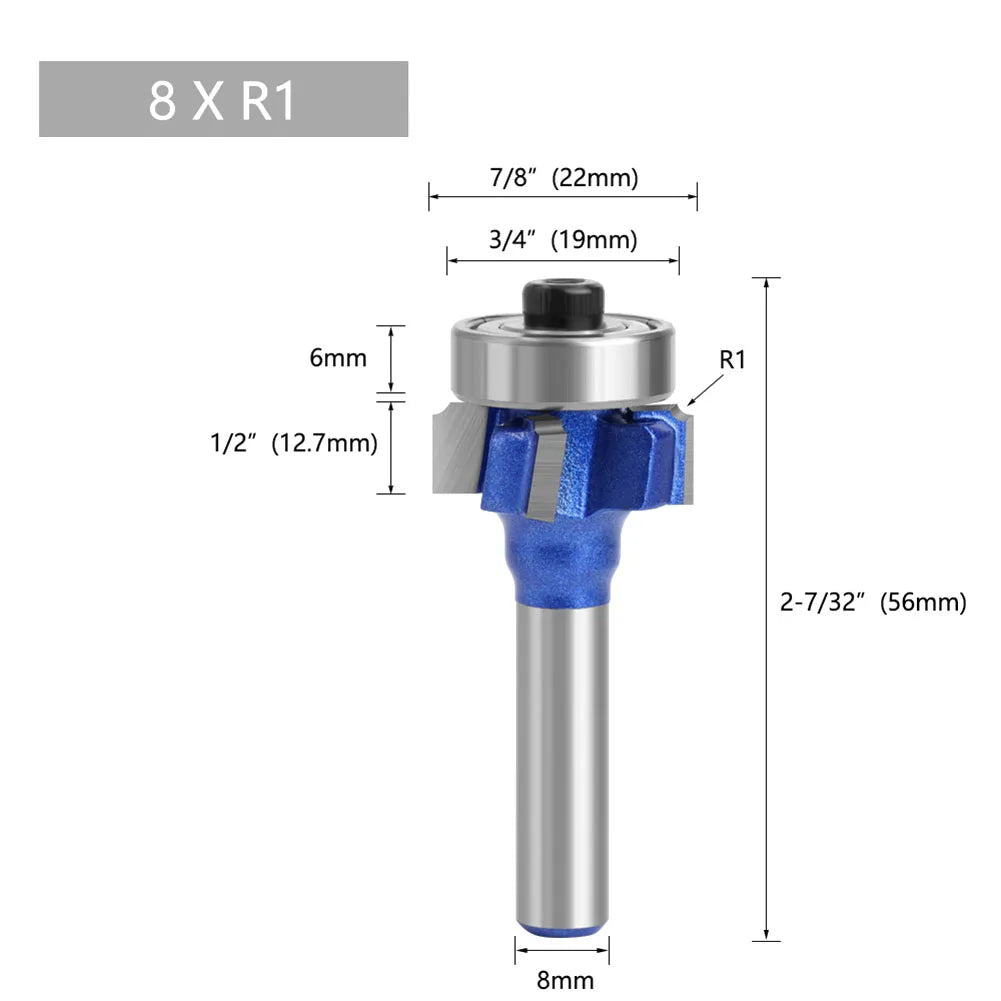 8mm Shank Router Bit Woodworking Blue For Hand Making Drawer Milling Cutter R1 R2 R3 Wood Router Bit Practical