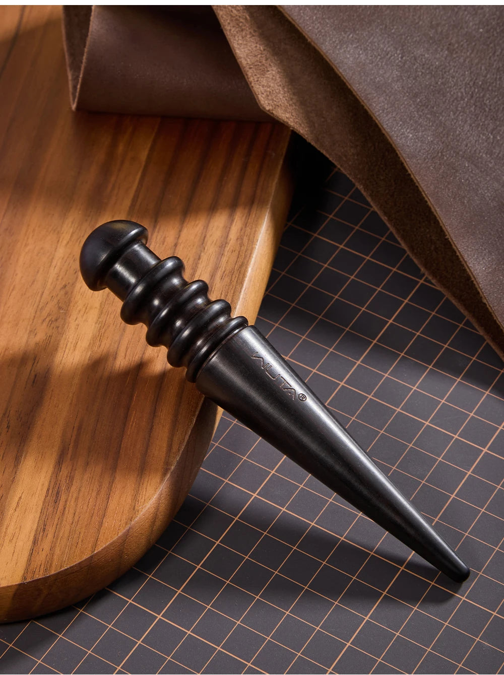 WUTA 1PC Pro Leather Edge Burnisher High Density Ebony Black Wood Slicker Upgrade Burnishing & Polishing DIY Leather Craft Tools